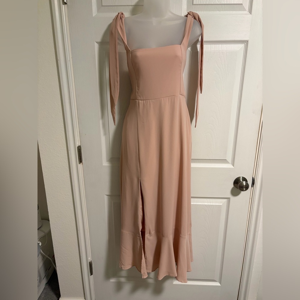 Show Me Your MUMU Blush Pink Tie-Shoulder Midi Dress - Picture 2 of 9
